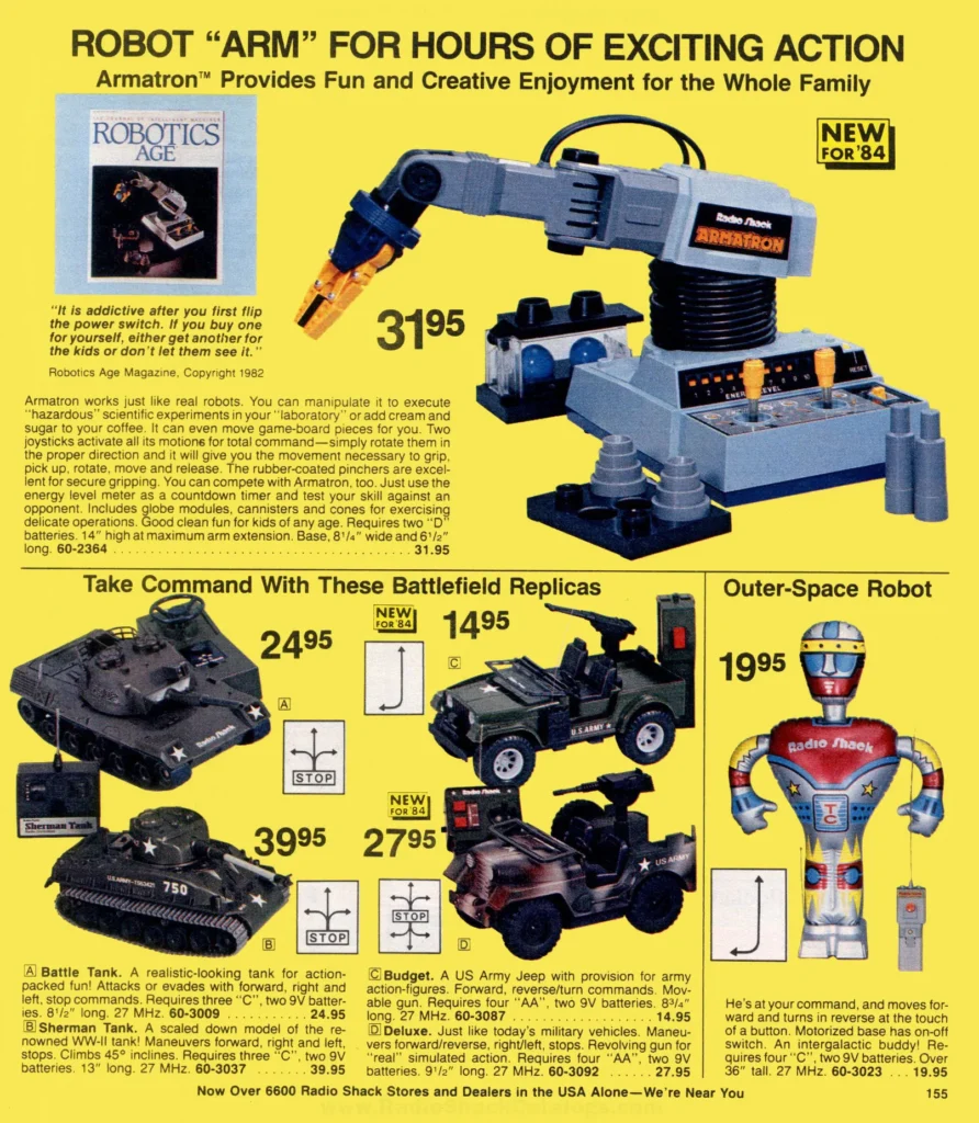 Una pagina del catalogo Radio Shack del 1984, con l'Armatron a 31,95 dollari.PER GENTILE CONCESSIONE DI RADIOSHACKCATALOGS.COM