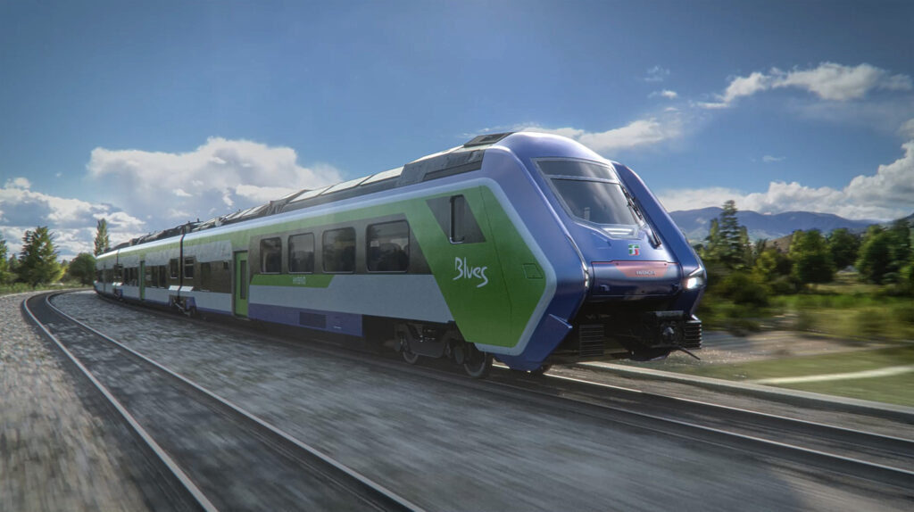Il treno Blues: convoglio regionale ibrido ed eco-sostenibile che combina alimentazione elettrica, diesel e a batteria.